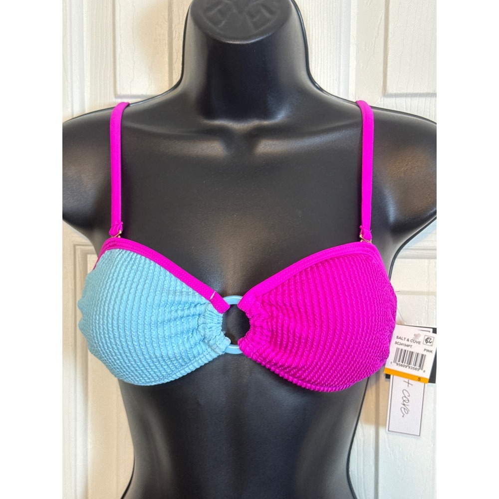 Salt &‎ Cove Color Block Bikini Top Ring Accent Swim Top Pink Blue S